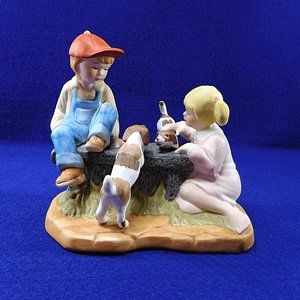 Vintage Paul Sebastian Figurine Boy and Girl With Dogs Bisque Porcelain 1991